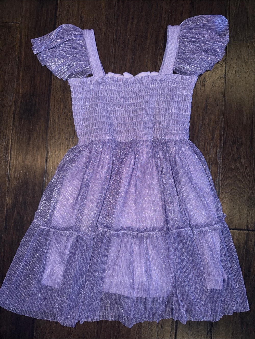 Zunie Lavender Shimmer Tiered Smocked Dress 5 new